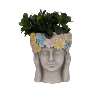 11" Face Planter With Flower Crown, Grey/multi