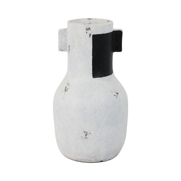 14" Black Patch Modern Terracotta Vase, Ivory/blk