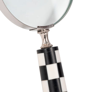 4" Checkerboard Handle Magnifying Glass, Black/whi