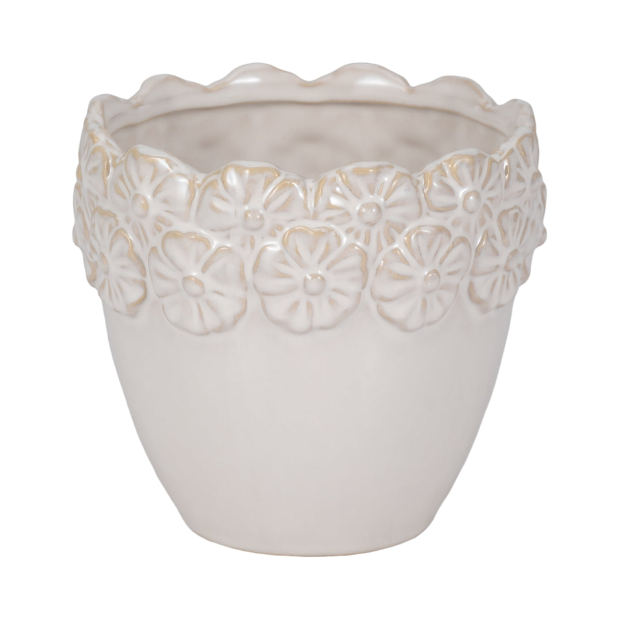 6" Floral Crown Planter, Ivory