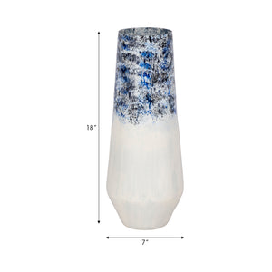 18" Tapered Bottom Vase Arctic Finish, White/blue