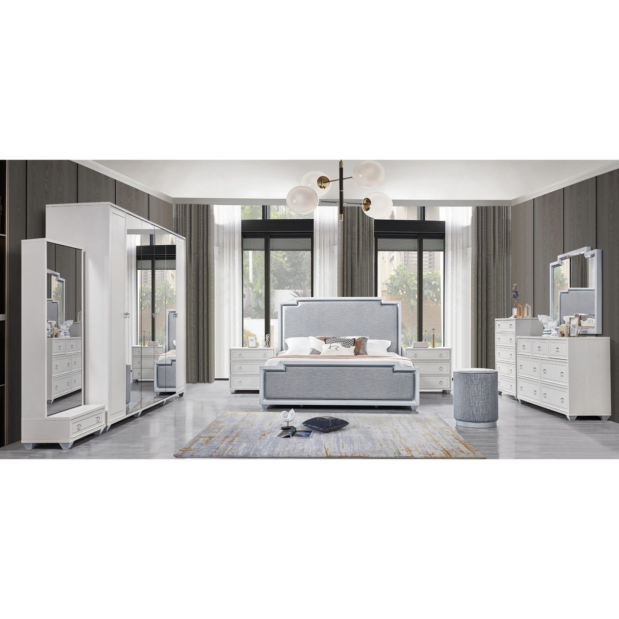 Off-White Feather Bedroom Set