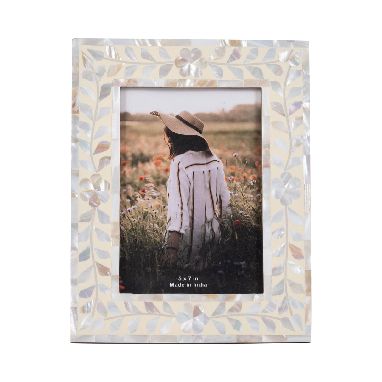 5x7 Mother Of Pearl Inlay Vine Photo Frame, Ivory