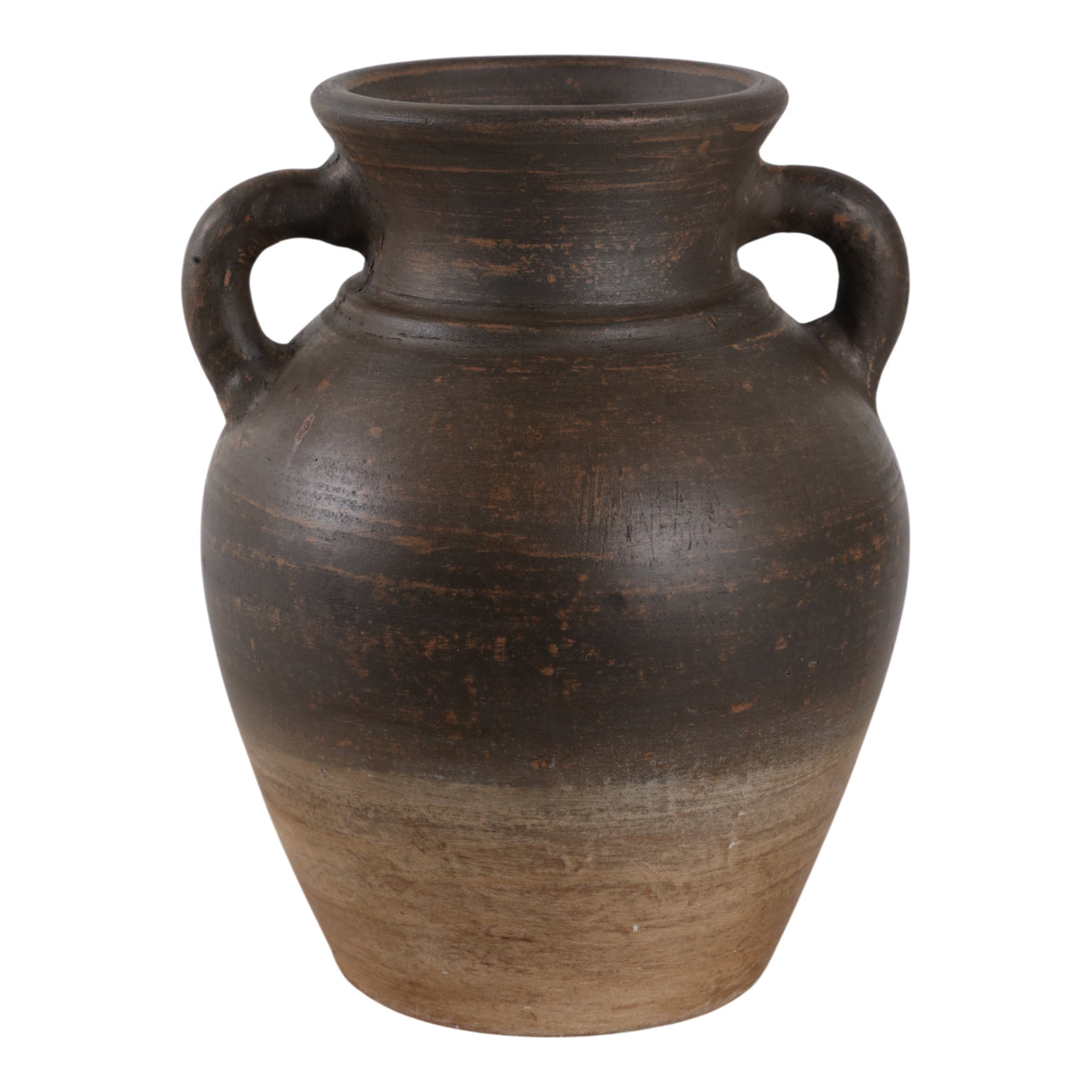 Terracotta, 9" Vase With Handles, Chcolate Brown