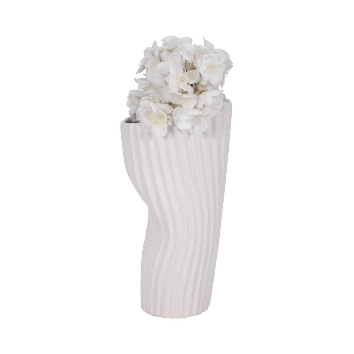 12" Curved Ribbed Vase, White