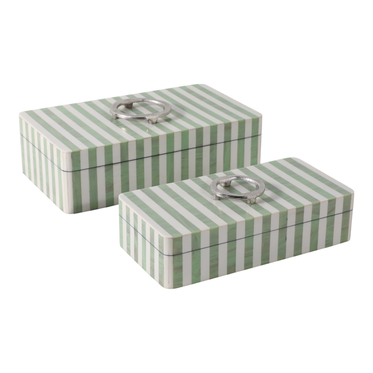 S/2 12/14? Strpd Resin Boxes W/ Hardware, Grn/ivry