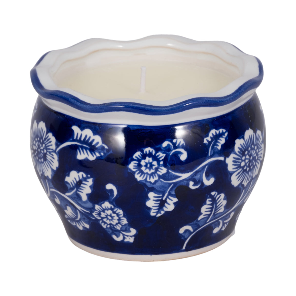 4", 7oz Round Chinoiserie Candle , Blue/white