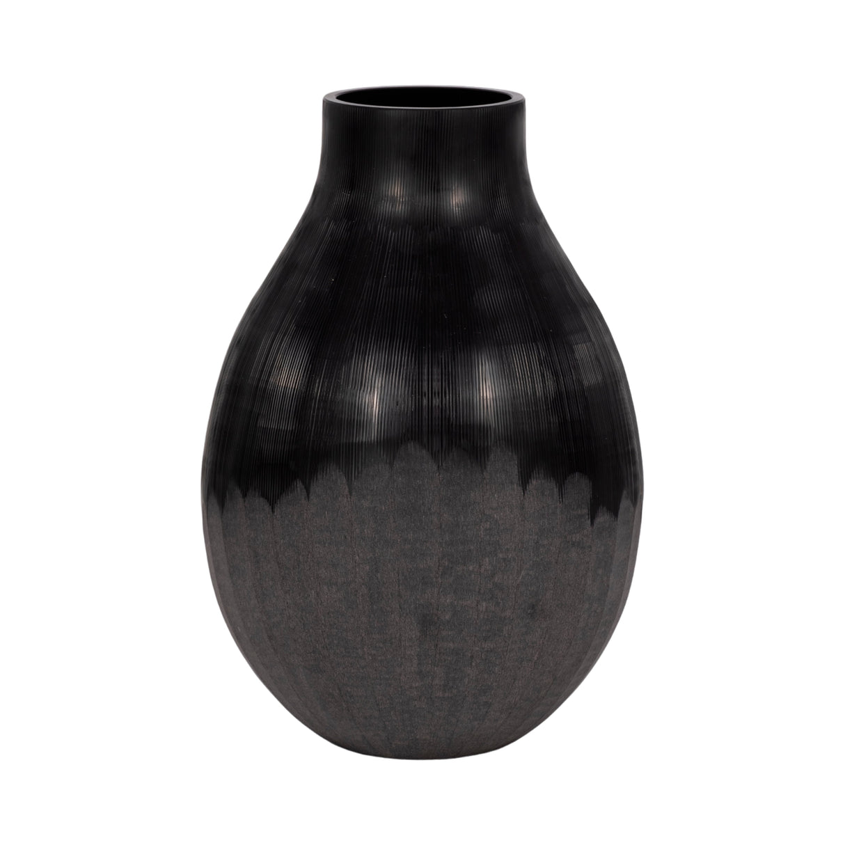 12" Etched Lines Rough Cut Bottom Vase, Black