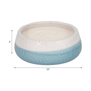 10" 35 Oz Moco Bamboo Bowl Candle, Light Blue