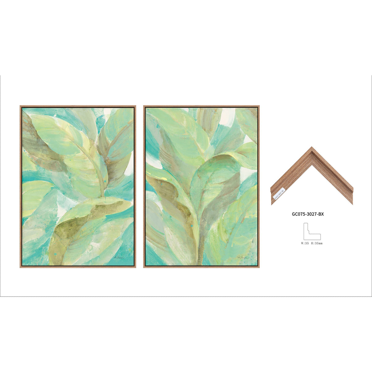 S/2 21X29 LEAVES ON CANVAS, GREEN