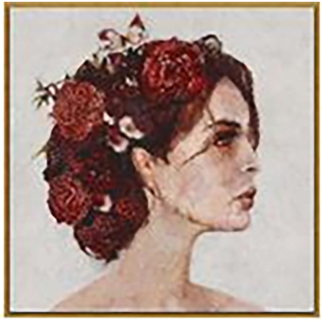 40X40 LADY W/ FLOWERS ON HAIR