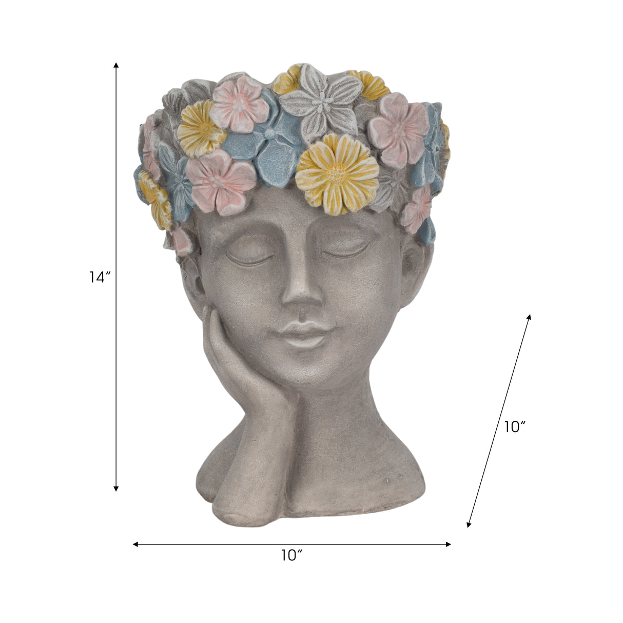 14" Face Planter With Flower Crown, Grey/multi