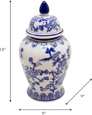 18" TEMPLE JAR BIRD/FLOWER, BLUE