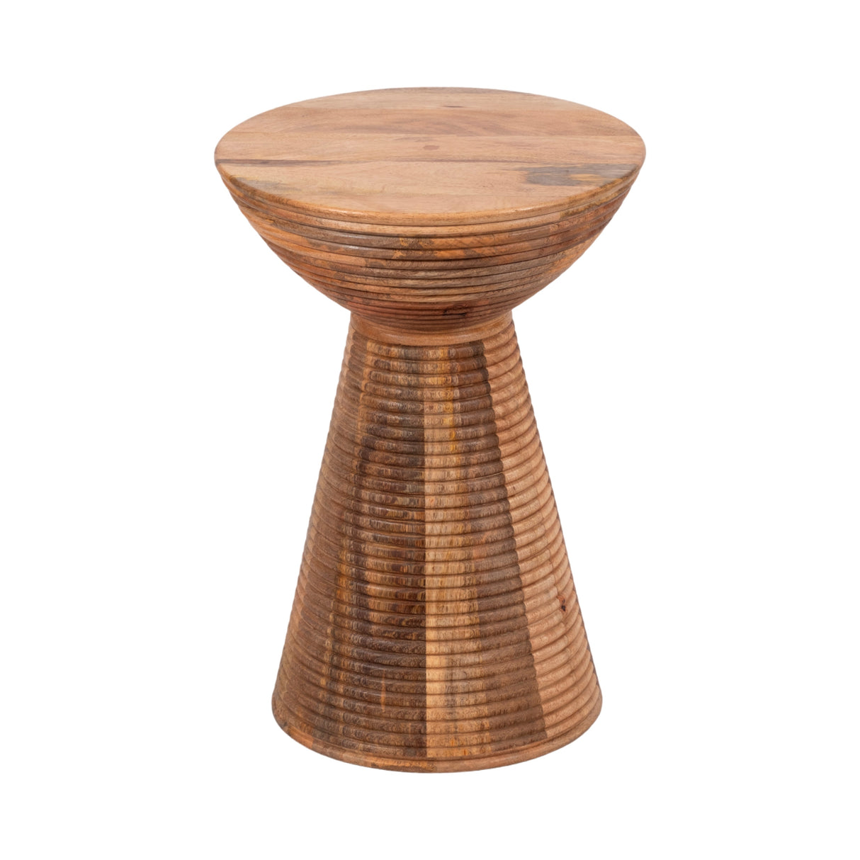 19" Ridged Wood Drum Accent Table, Natural