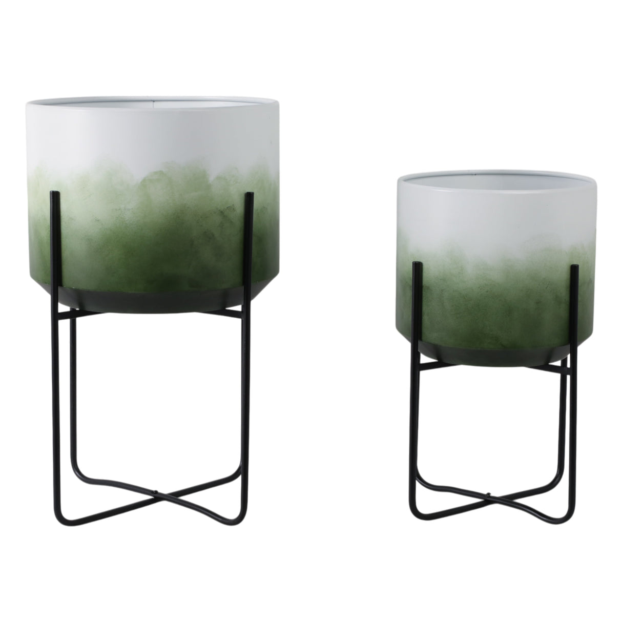 S/2 19/23" Gradient Metal Planters On Stands, Gree
