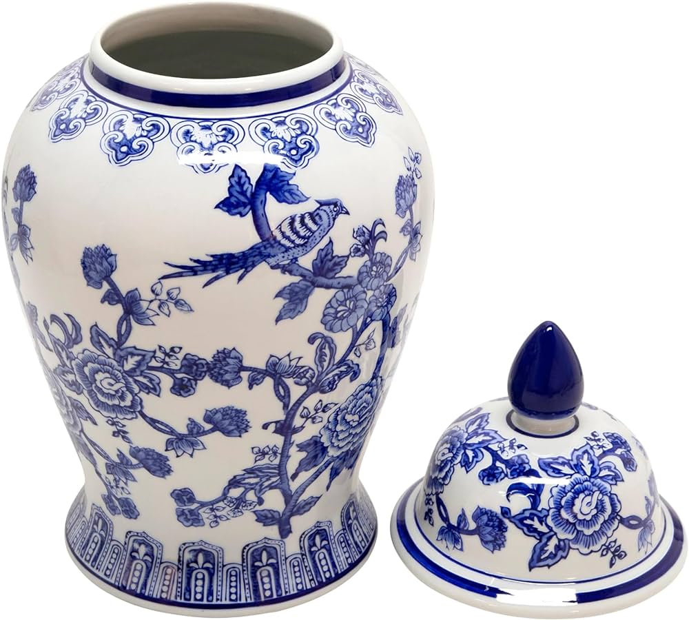 18" TEMPLE JAR BIRD/FLOWER, BLUE