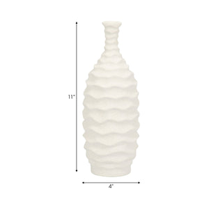 11" Horizontal Ribbon Vase Sand Texture, White