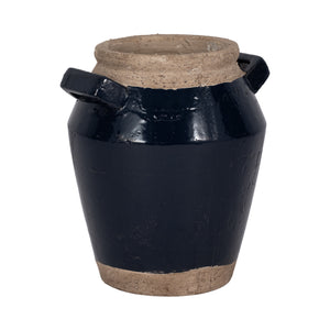 11" Squared Handle Terracotta Vase, Navy/tan