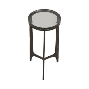 22" Thick Glass Top Round Accent Table, Antique Br