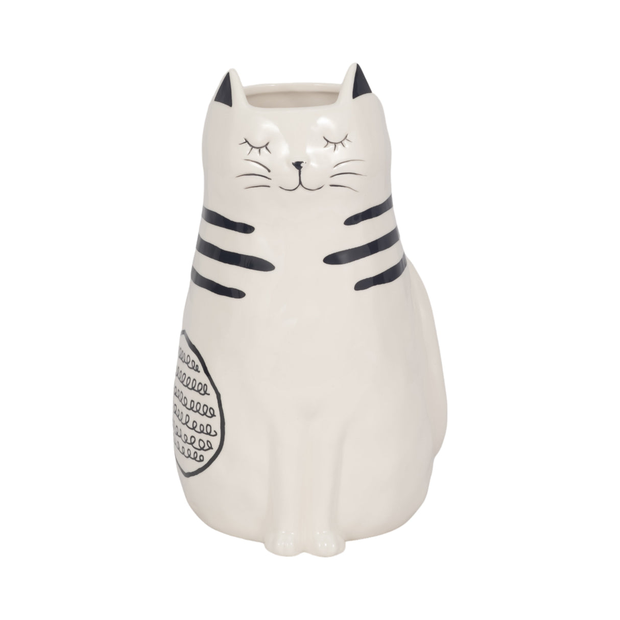 11" Sitting Pretty Kitty With Vase Opening, White/