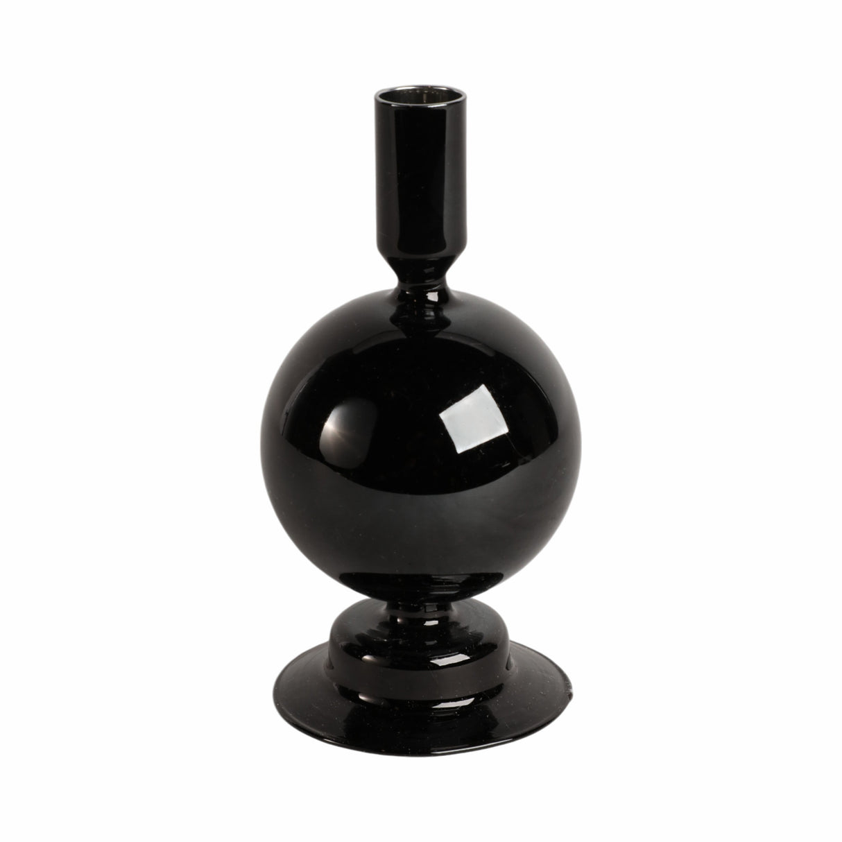 7" GLASS BUBBLE TAPER CANDLE HOLDER, BLACK
