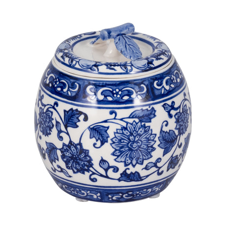 5" 8.5oz Peony Chinoiserie Lidded Candle, Blu/wht