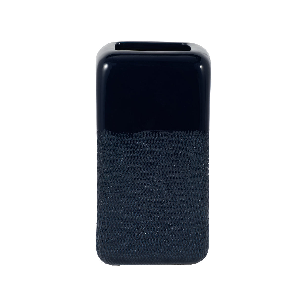 CER, 10" SQUARED GROOVED VASE, NAVY BLUE