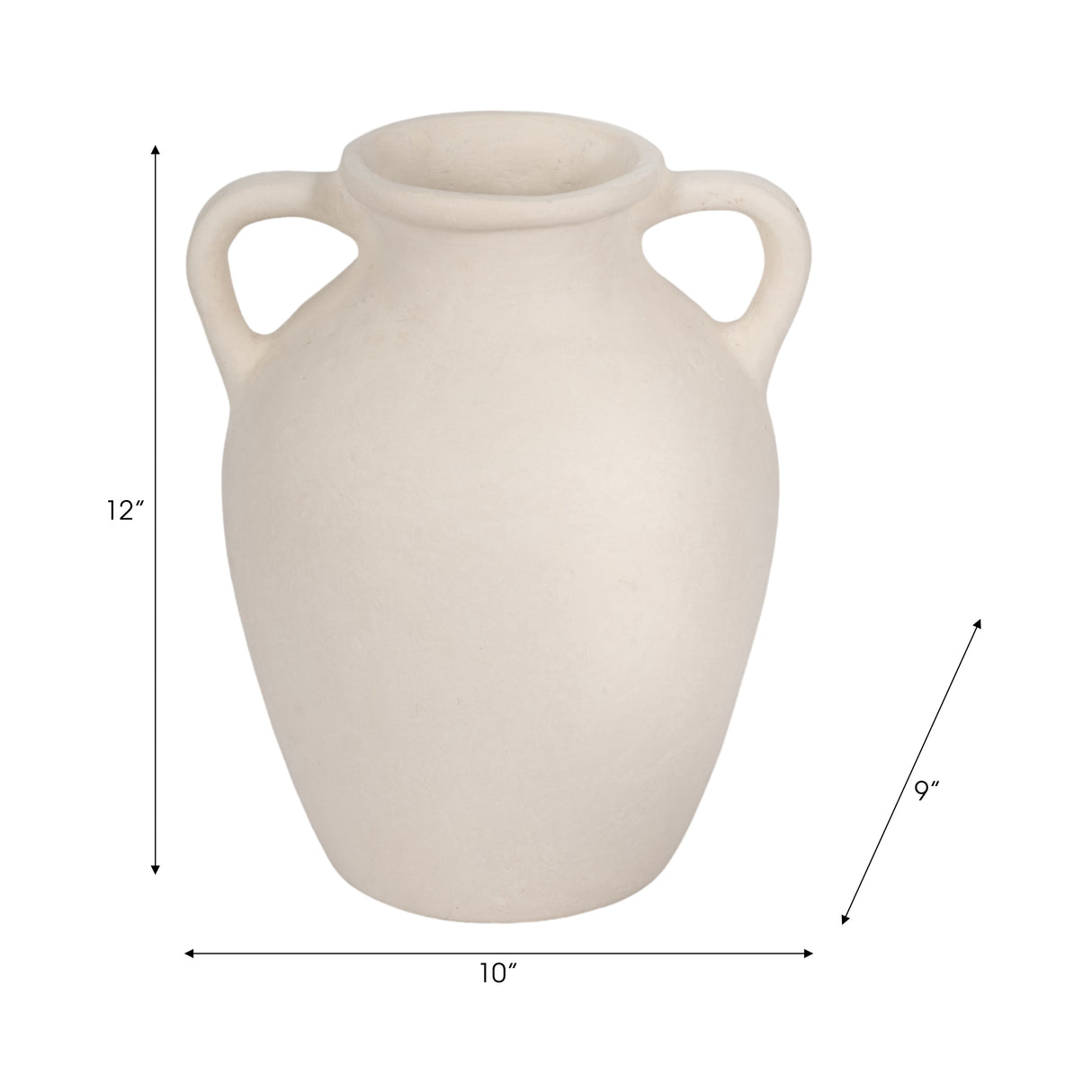 12" Vase With Handles, Paper Mache, Ivory