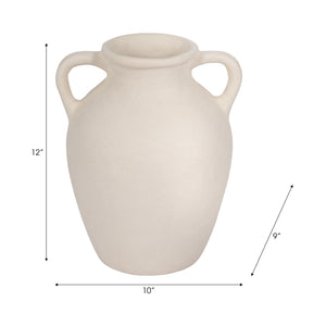 12" Vase With Handles, Paper Mache, Ivory