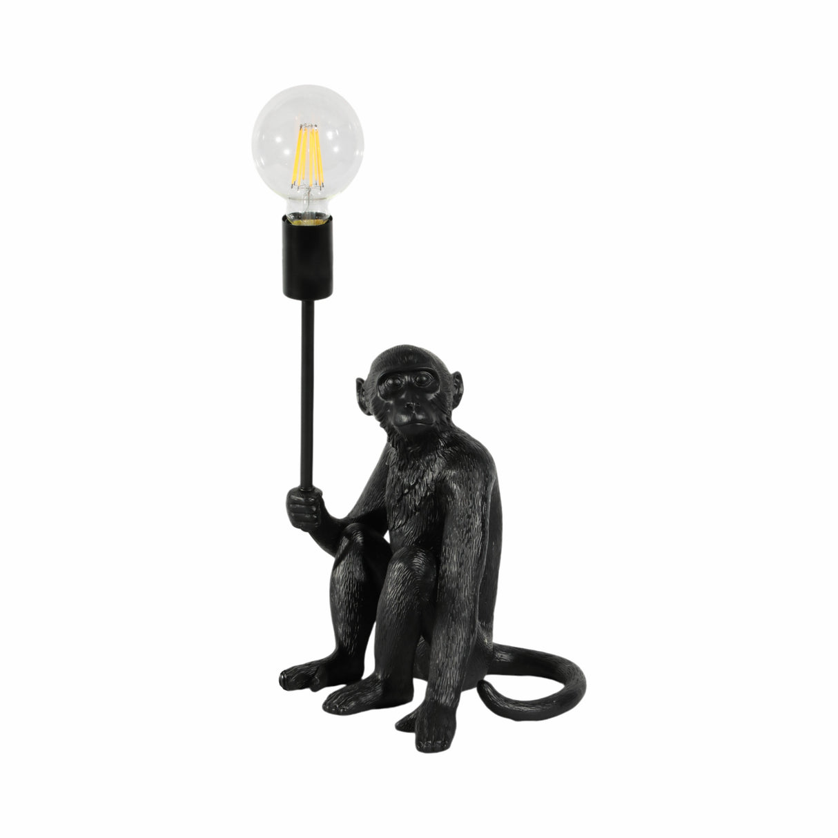 20" Monkey With Lightbulb Table Lamp, Black