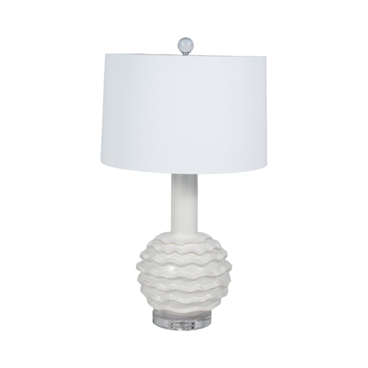 27" Ruffles Table Lamp Crystal Base, White