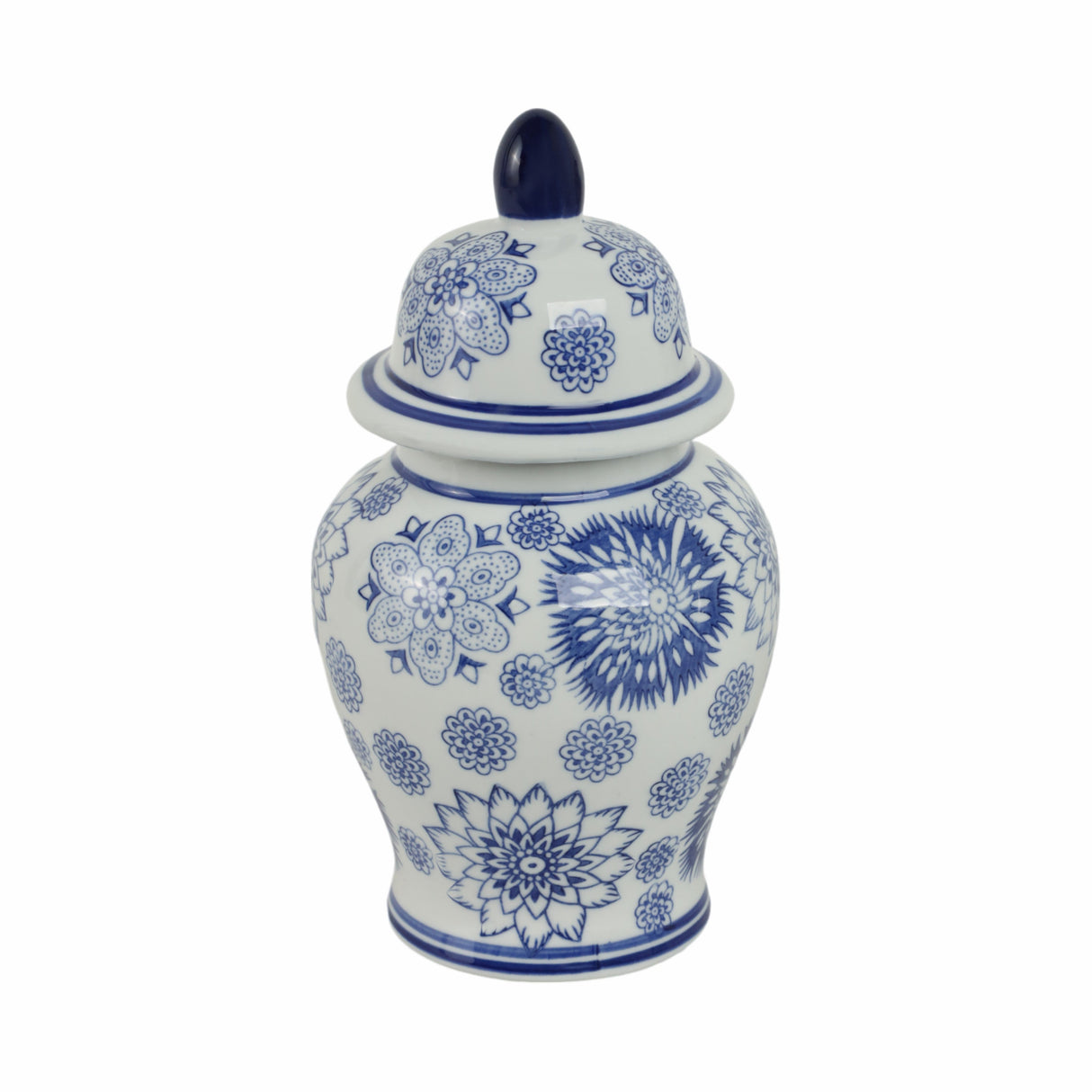 CER, 10"H ASSTD FLOWERS TEMPLE JAR, BLUE