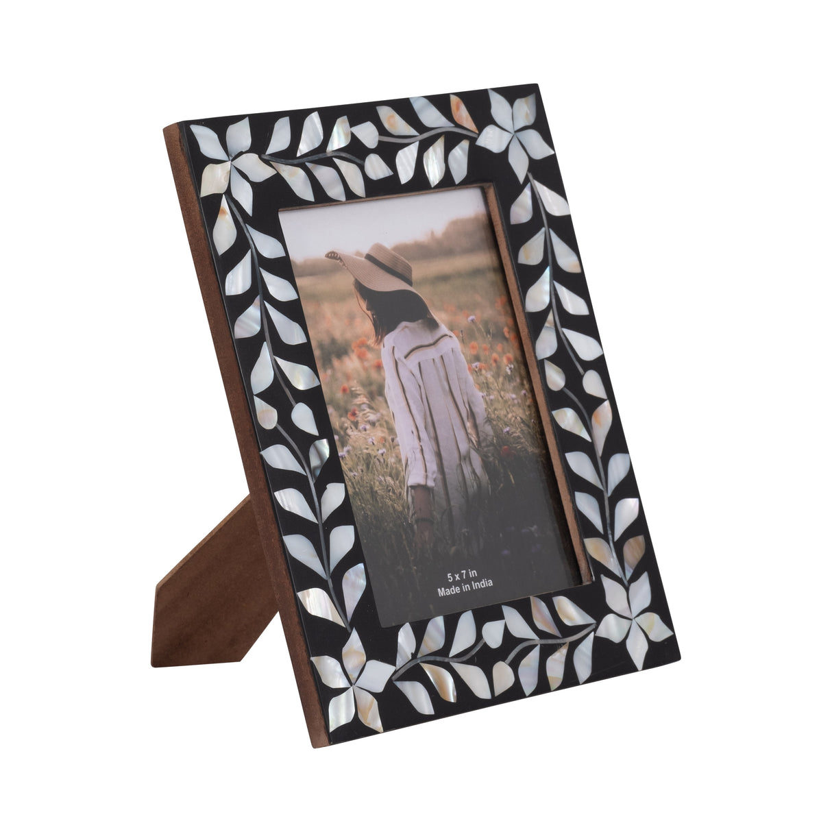 5x7 Mother Of Pearl Inlay Vine Photo Frame, Black