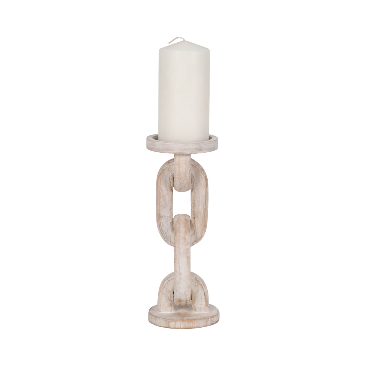 Wood, 11" Chain Pillar Candle Holder, White