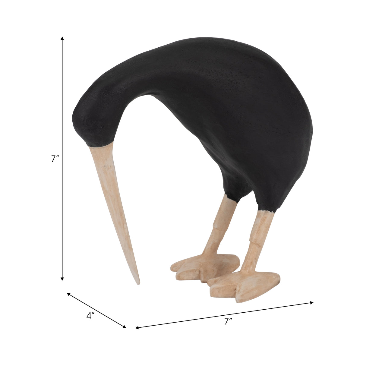 Wood, 7" Kiwi Bird W/ Natural Legs, Black