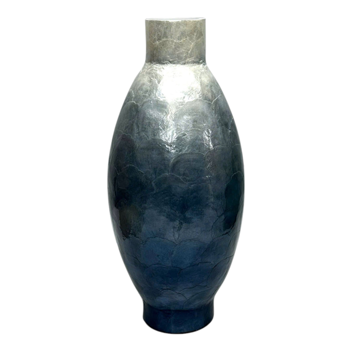 20x9" Ombre Capiz Vase, Ivory/blue