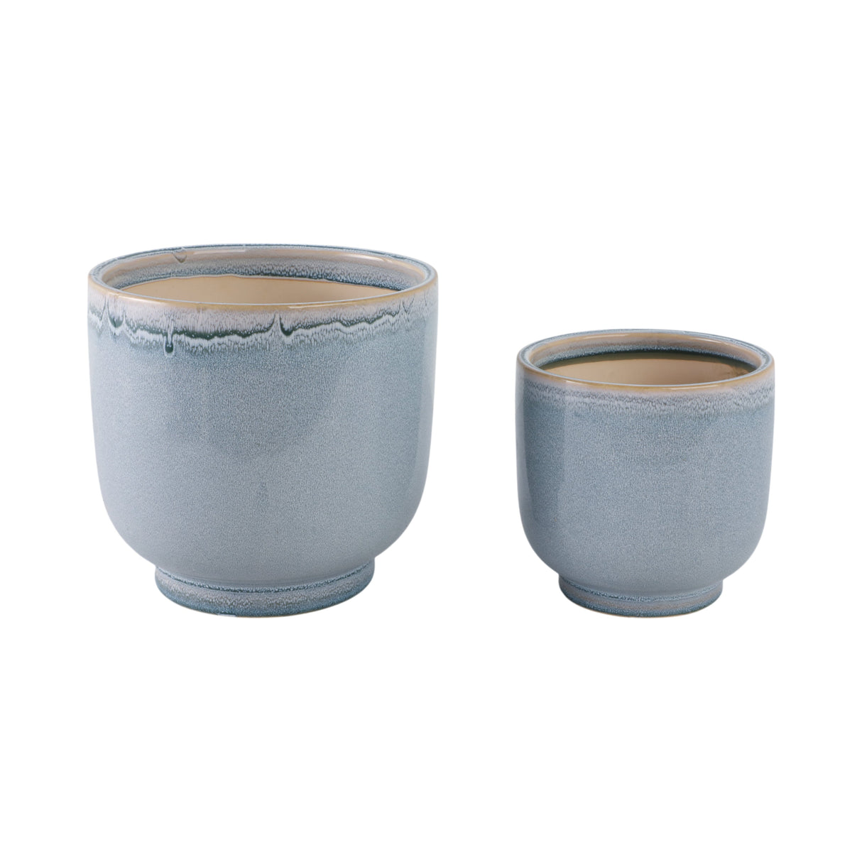 S/2 6/8" Reactive Glazed Planters, Blue