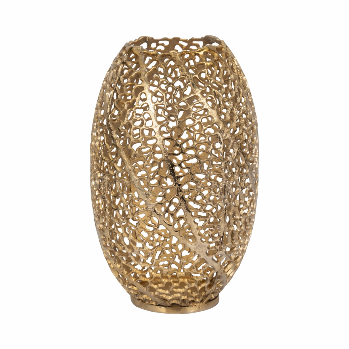 15" Meadow Metal Urn Shape Vase, Gold