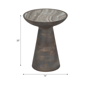 20" Wood Accent Table Baslana Marble Top, Grey