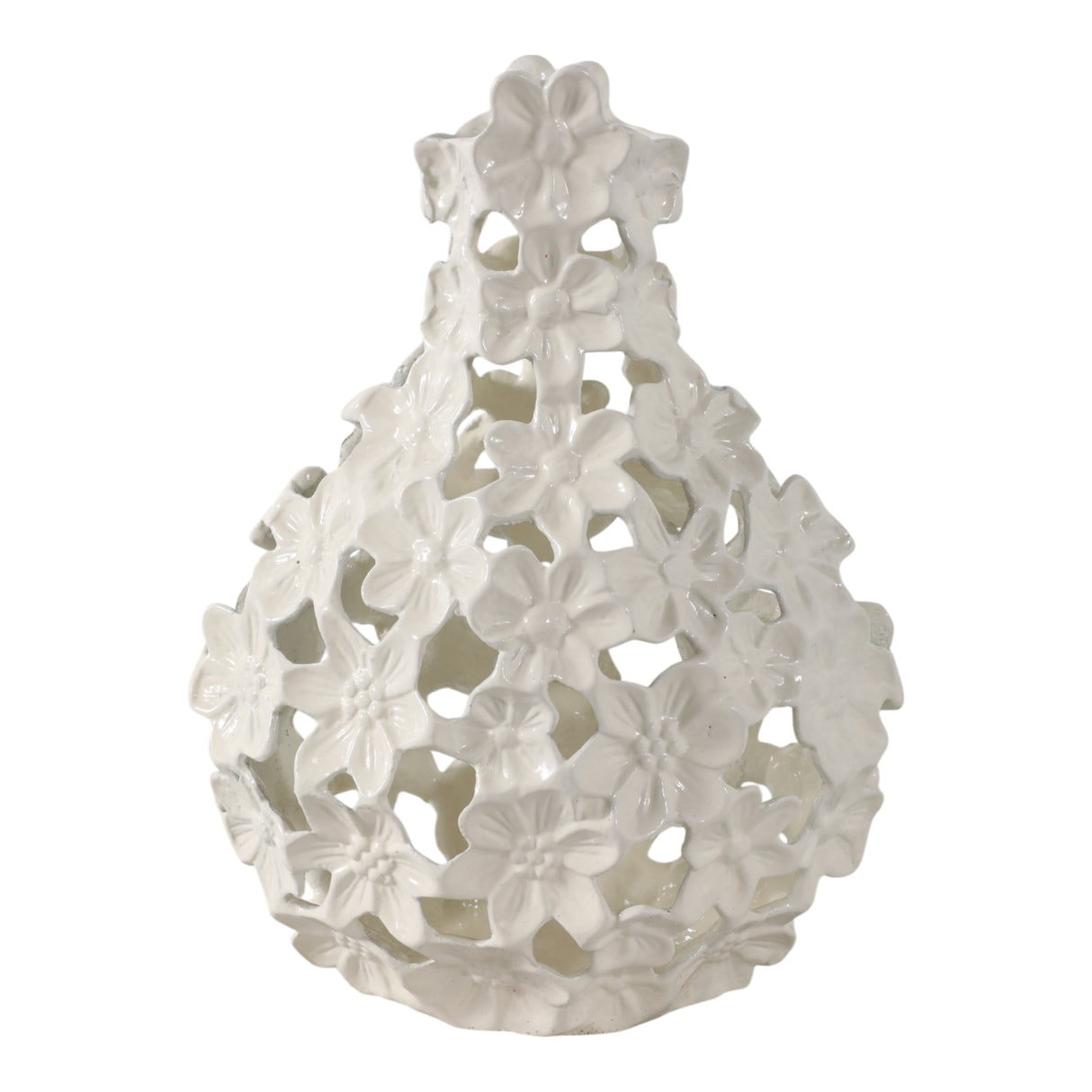 12x9" Cut-out Flower Metal Vase, Ivory