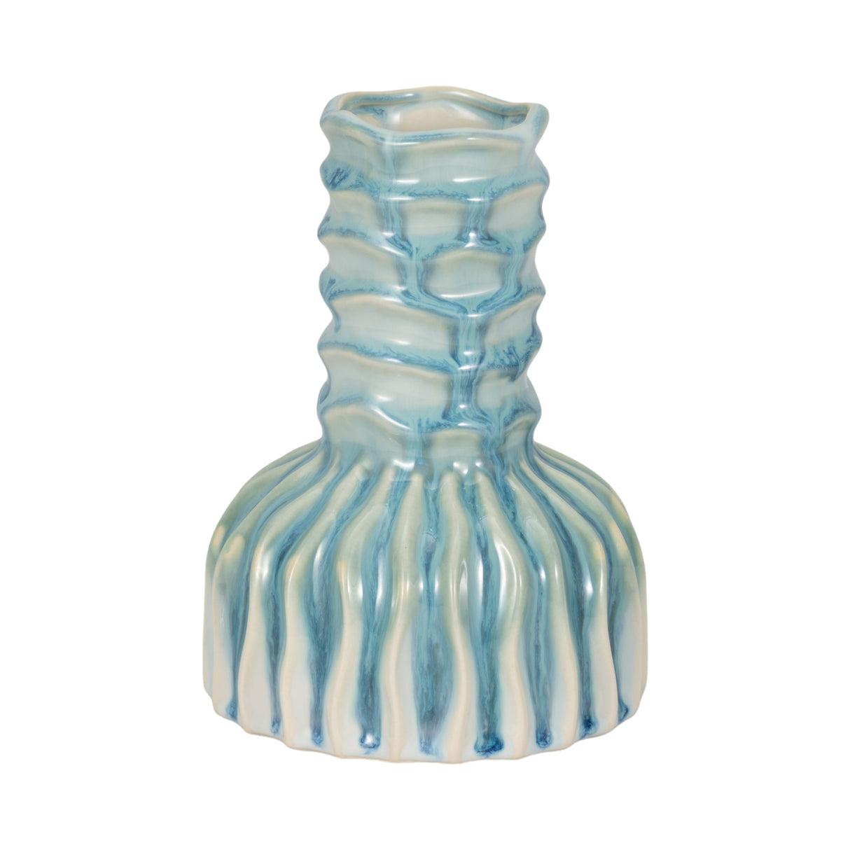 8" Coastal Ribbed Bud Vase Reactive Finish, Blue