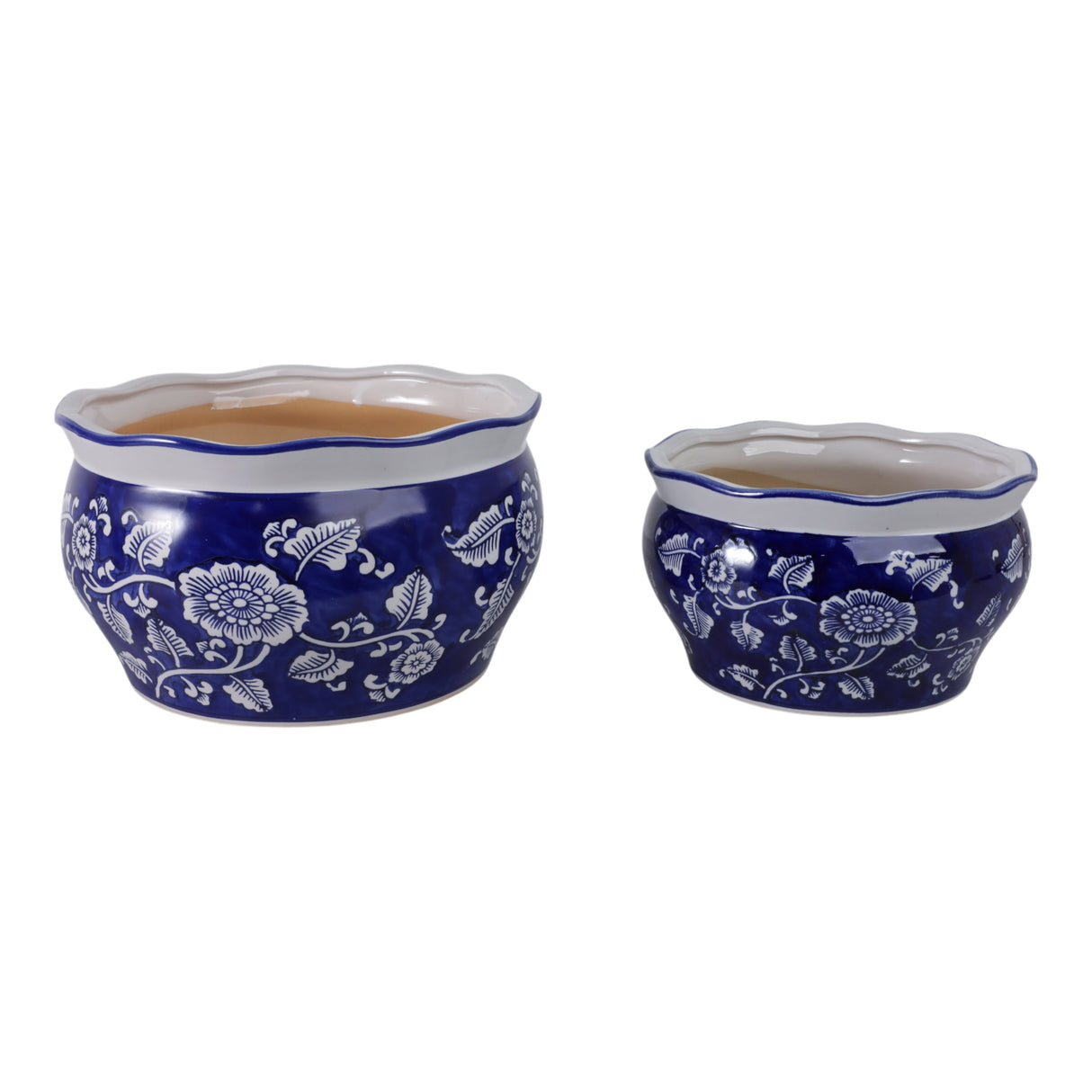 S/2 10/12" Round Chinoisere Planters, Blue/wht