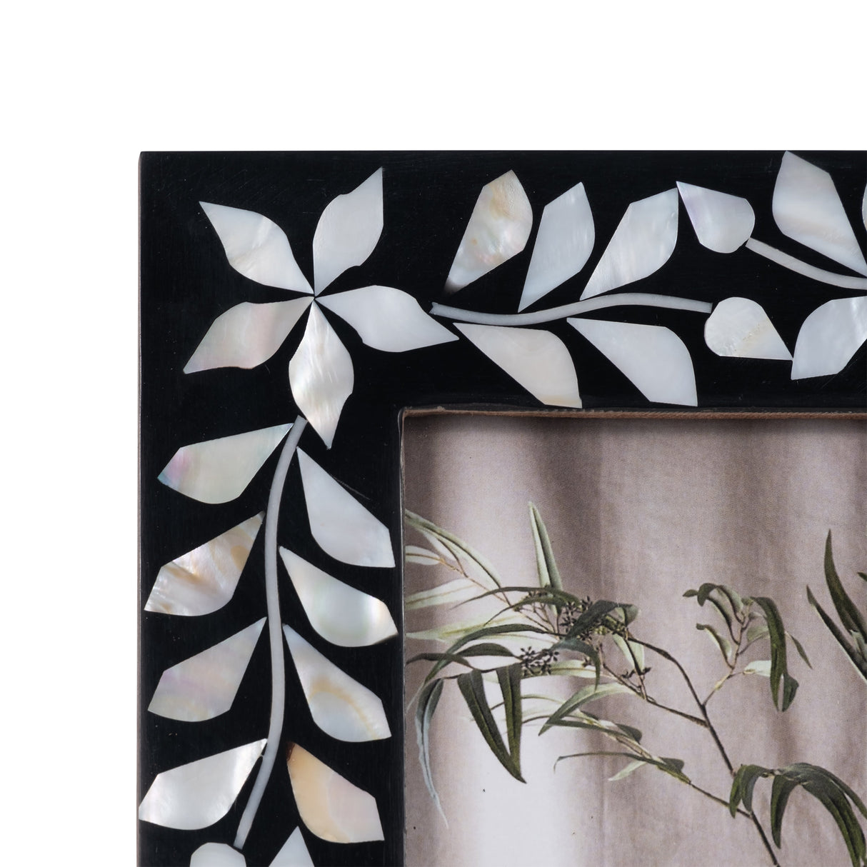 4x6 Mother Of Pearl Inlay Vine Photo Frame, Black