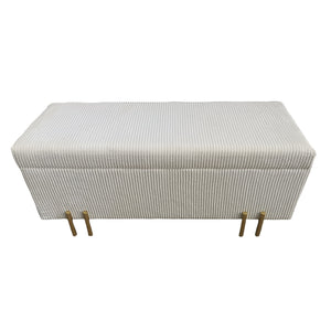 44" Pleated Bench W/ Legs, Cream