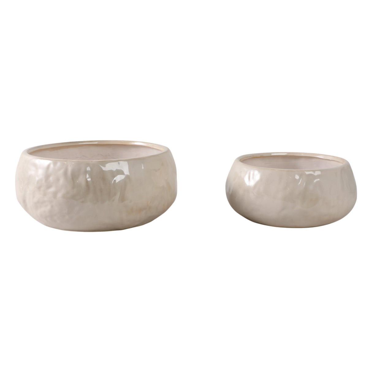 S/2 10/12" IRIDESCENT BOWL PLANTERS, WHITE