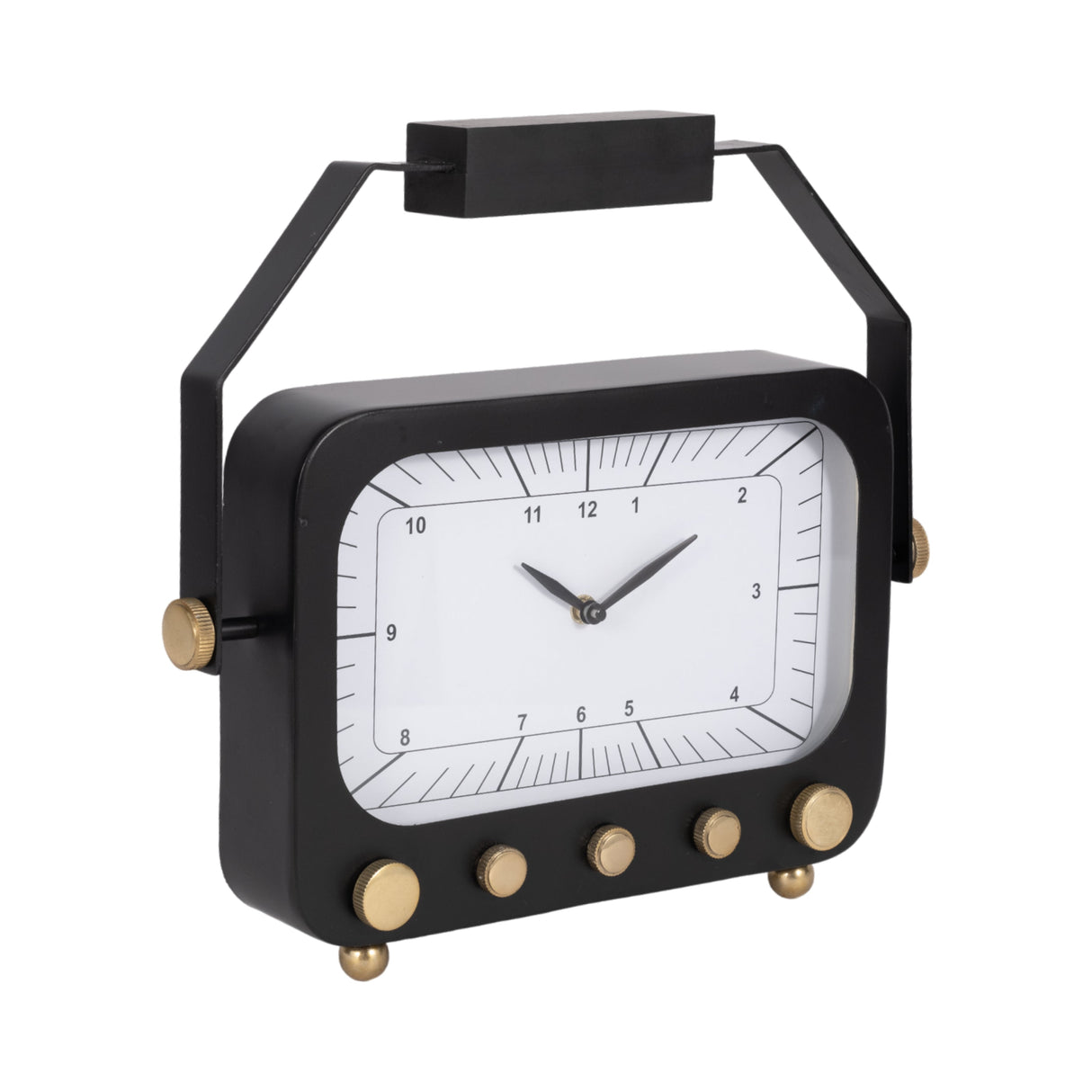 14" Footed Clock With Handle, Black/gold