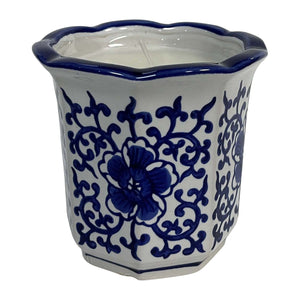 4", 6oz Fluted Chinoiserie Candle , Blue/white