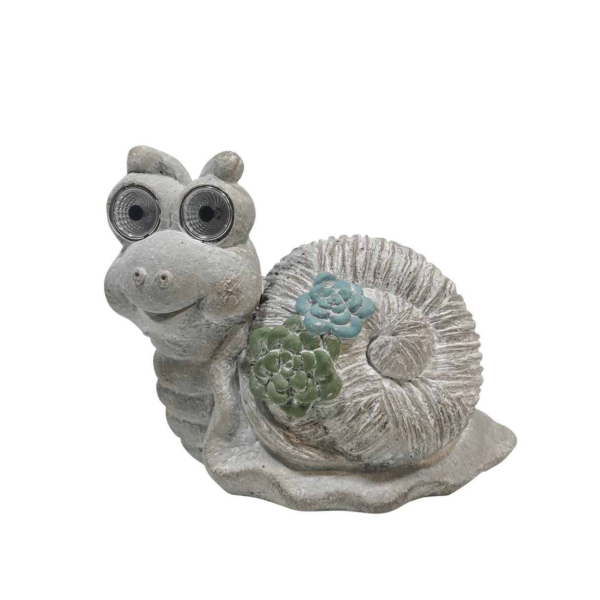 12" Snail With Succulents And Solar Eyes, Grey