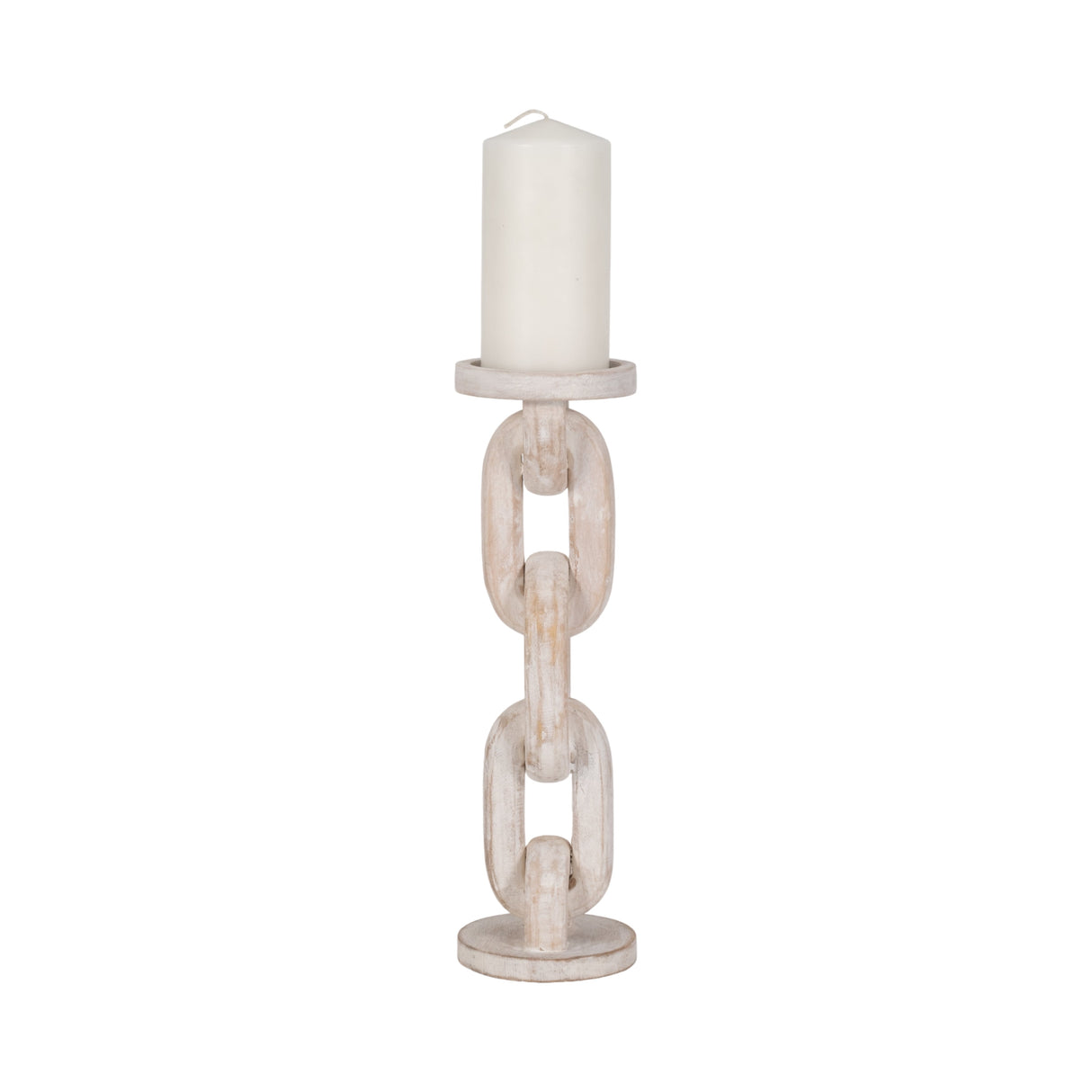 Wood, 14" Chain Pillar Candle Holder, White