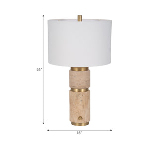 26" Knox Travertine Table Lamp, Gold/ivory